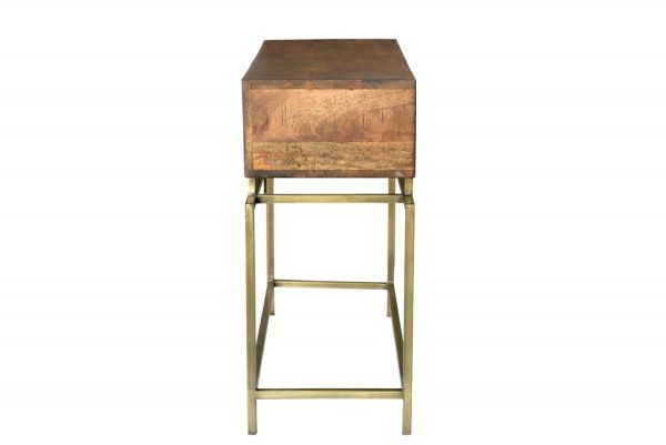 36" Brown and Brass Solid Wood Distressed Frame Console Table With Storage - Image 2