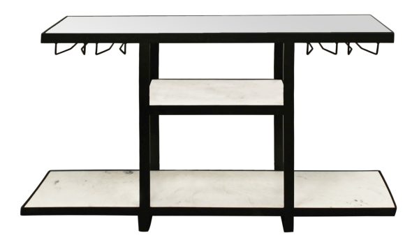 58" White and Black Glass Floor Shelf Console Table With Shelves