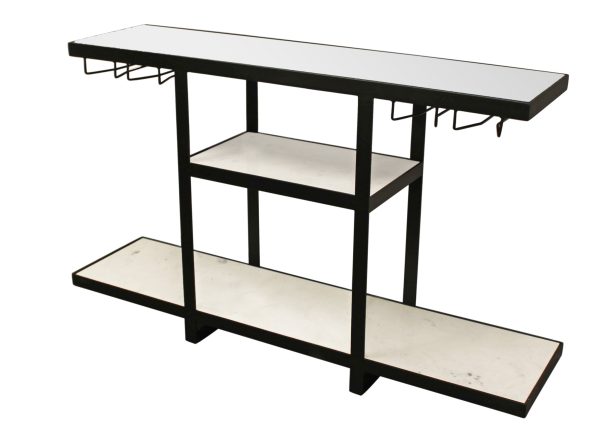 58" White and Black Glass Floor Shelf Console Table With Shelves - Image 2