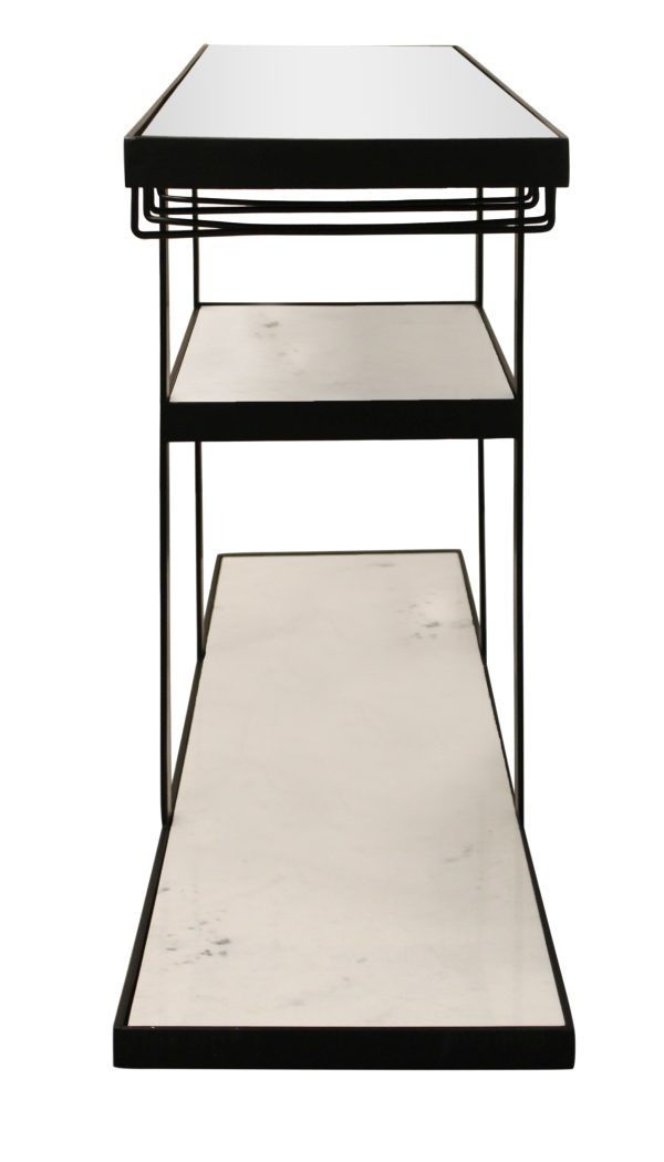 58" White and Black Glass Floor Shelf Console Table With Shelves - Image 3