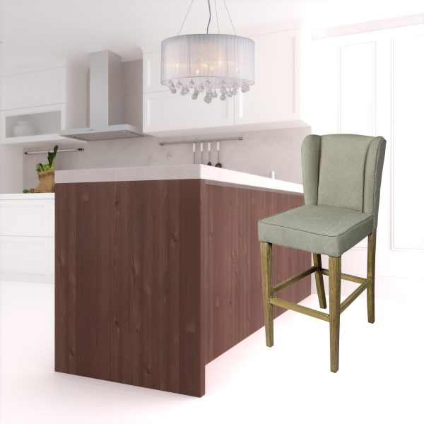 30" Gray And Brown Solid Wood Bar Height Bar Chair - Image 3