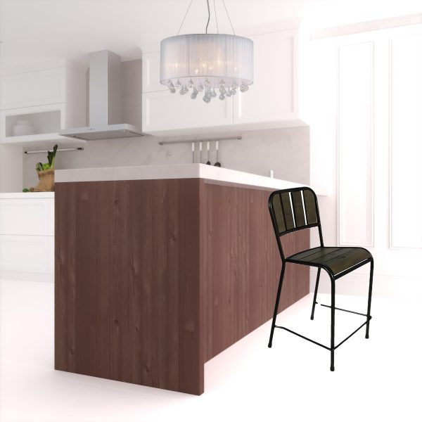 25" Brown And Black Iron Counter Height Bar Chair - Image 3