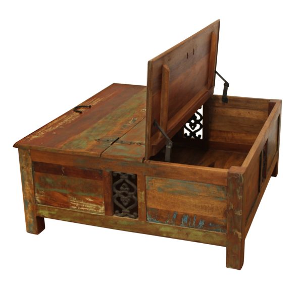 40" Rustic Brown Reclaimed Wood Square Lift Top Coffee Table - Image 4