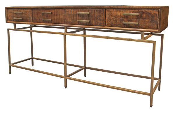 72" Brown and Brass Solid Wood Distressed Frame Console Table With Storage - Image 2