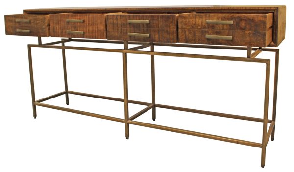 72" Brown and Brass Solid Wood Distressed Frame Console Table With Storage - Image 3