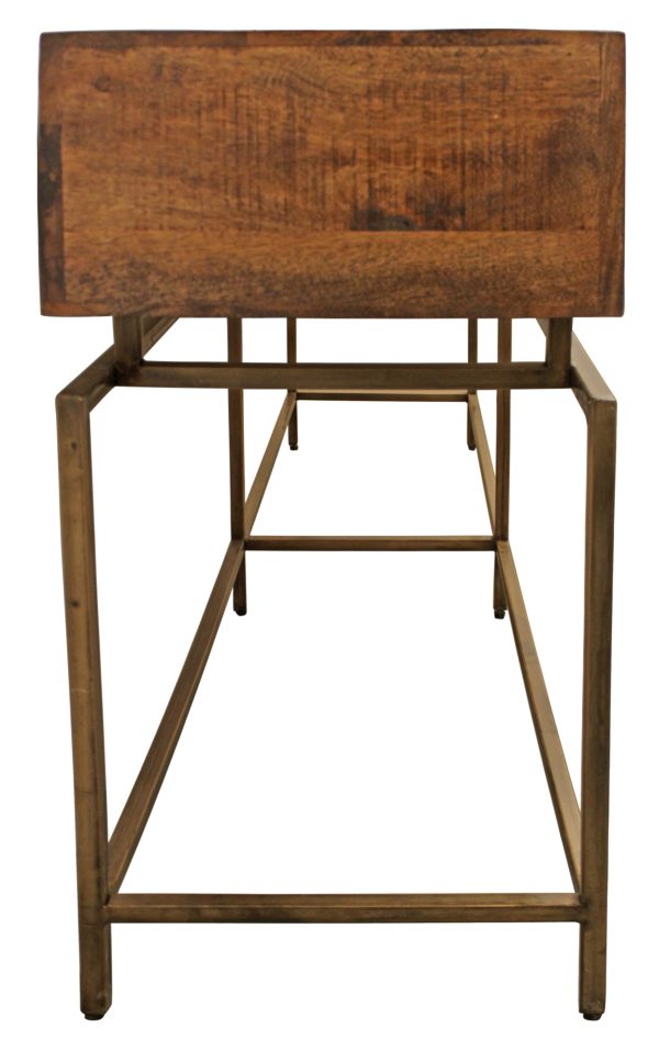 72" Brown and Brass Solid Wood Distressed Frame Console Table With Storage - Image 4