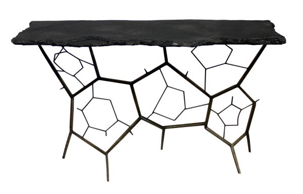 51" Black Stone Abstract Console Table - Image 2