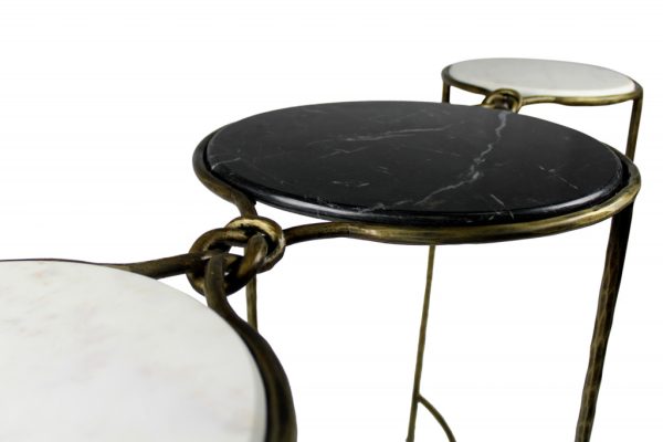 50" Black and White and Gold Genuine Marble Round Frame Console Table - Image 3