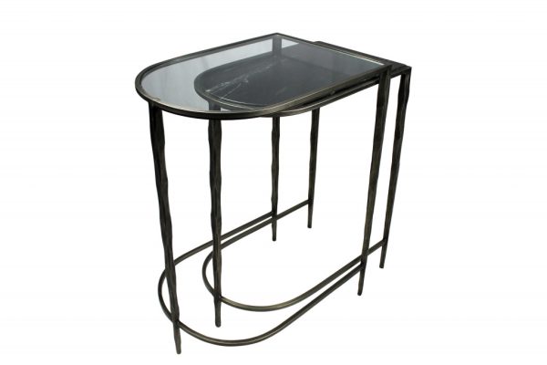 Set of Two 25" Clear and Gold Glass Free Form Frame Console Table - Image 2