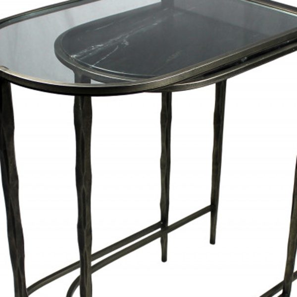 Set of Two 25" Clear and Gold Glass Free Form Frame Console Table - Image 4