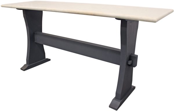 70" Ivory and Black Genuine Marble Trestle Console Table - Image 3