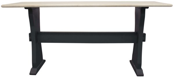 70" Ivory and Black Genuine Marble Trestle Console Table - Image 2