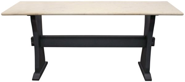 70" Ivory and Black Genuine Marble Trestle Console Table - Image 4