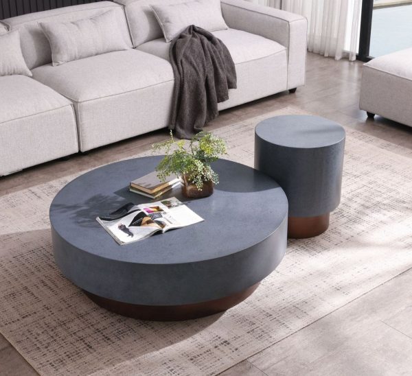 48" Antique Copper And Grey Steel Round Coffee Table - Image 4