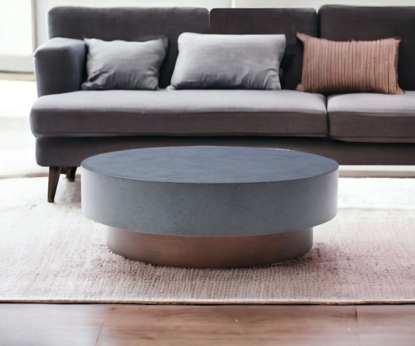 48" Antique Copper And Grey Steel Round Coffee Table - Image 2