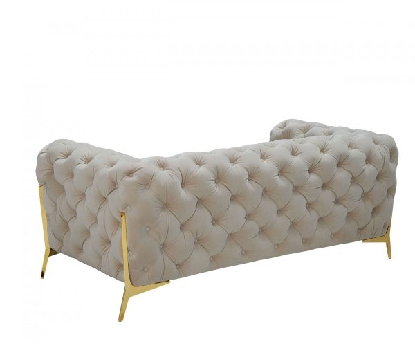 74" Beige And Gold Velvet Chesterfield Loveseat - Image 2