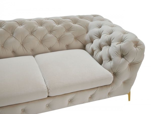 74" Beige And Gold Velvet Chesterfield Loveseat - Image 3