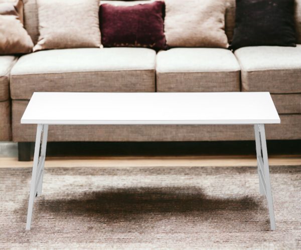 40" White And Silver Wood And Metal Coffee Table - Image 2