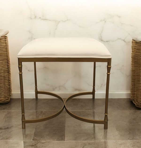 21 " Ivory And Brass Iron Backless Bar Chair - Image 2