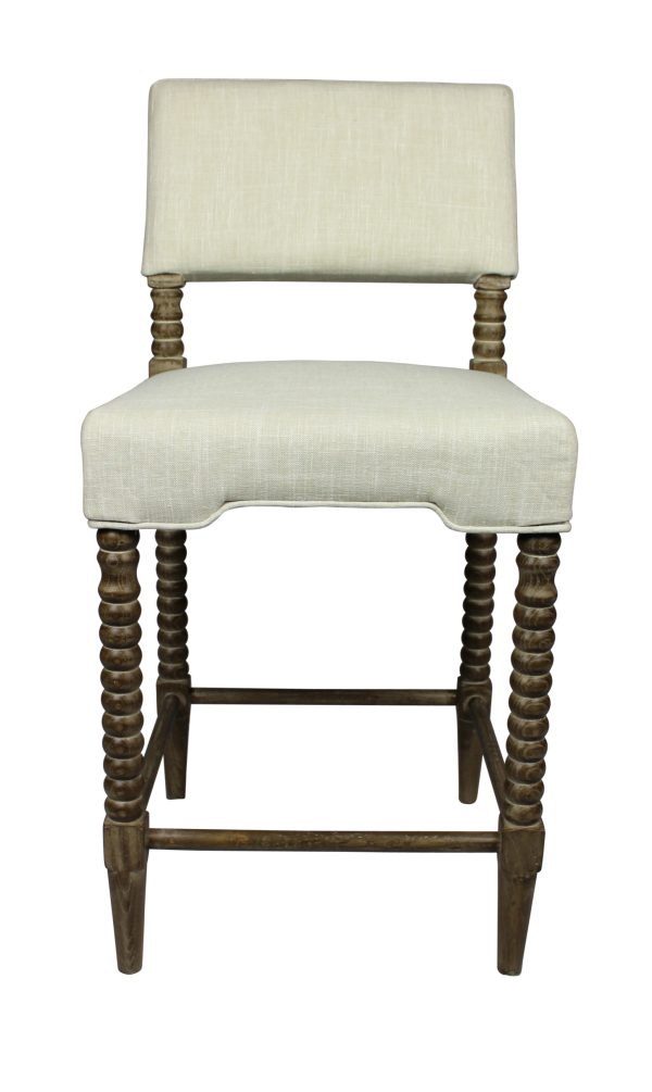 26 " Off White And Brown Solid and Manufactured Wood Counter Height Bar Chair - Image 2
