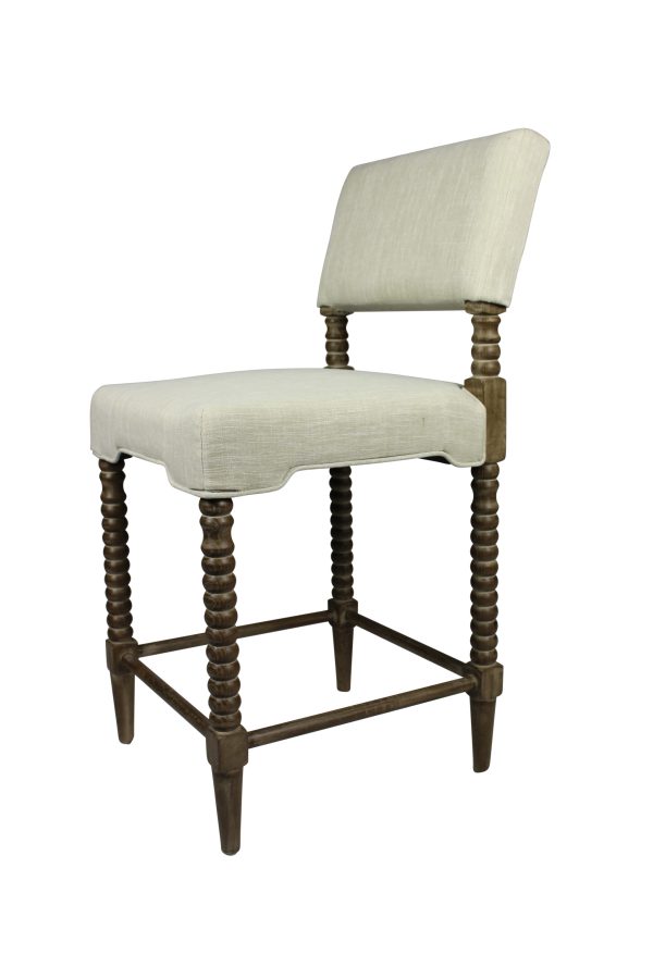 26 " Off White And Brown Solid and Manufactured Wood Counter Height Bar Chair - Image 4