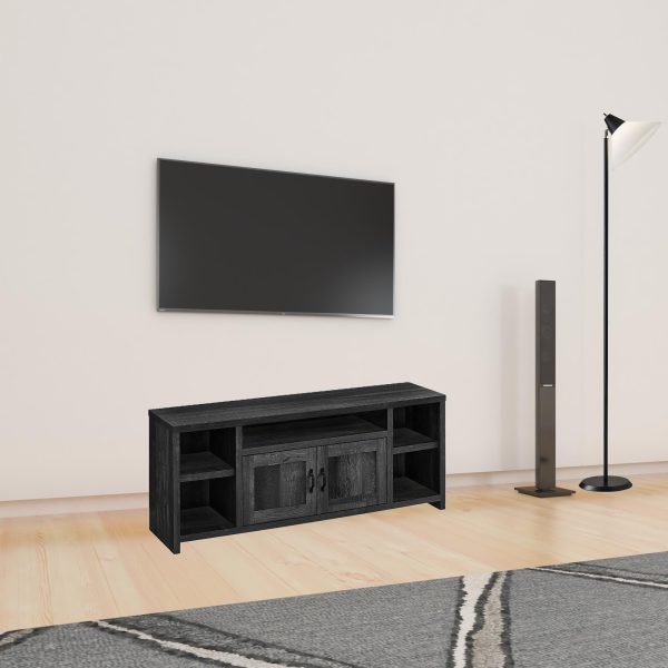 59" Black Cabinet Enclosed Storage TV Stand - Image 2