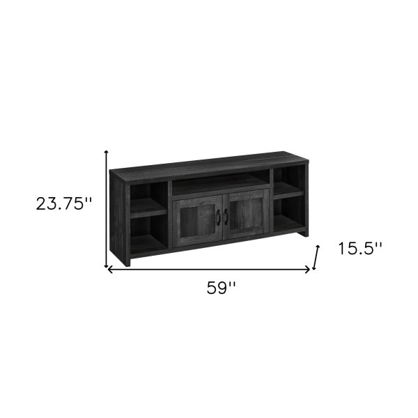 59" Black Cabinet Enclosed Storage TV Stand - Image 4