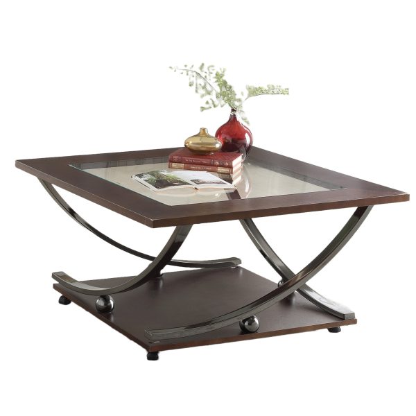36" Black Nickel And Clear Glass Square Coffee Table With Shelf - Image 2