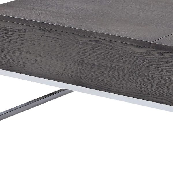 47" Chrome And Gray Oak Rectangular Lift Top Coffee Table - Image 3