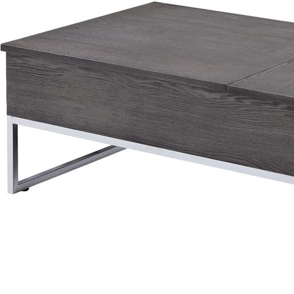 47" Chrome And Gray Oak Rectangular Lift Top Coffee Table - Image 4