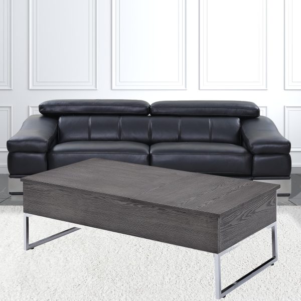 47" Chrome And Gray Oak Rectangular Lift Top Coffee Table - Image 2