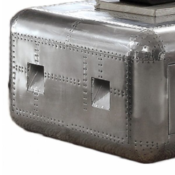 52" Silver Aluminum Coffee Table With Drawer - Image 4