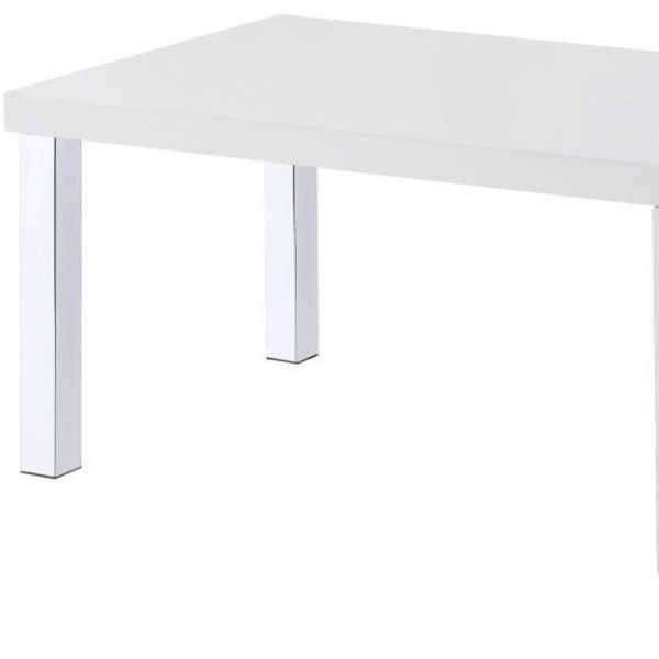 47" Chrome And White Rectangular Coffee Table With Shelf - Image 4