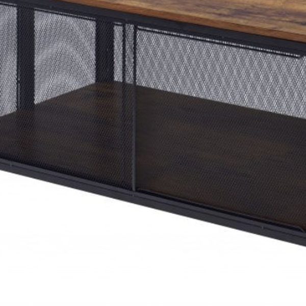 41" Black And Antique Oak Rectangular Coffee Table With Shelf - Image 3