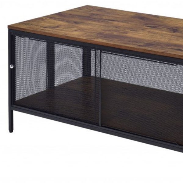 41" Black And Antique Oak Rectangular Coffee Table With Shelf - Image 4