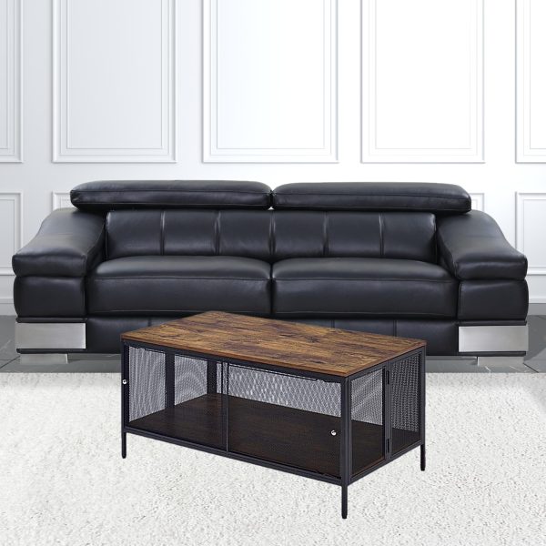41" Black And Antique Oak Rectangular Coffee Table With Shelf - Image 2