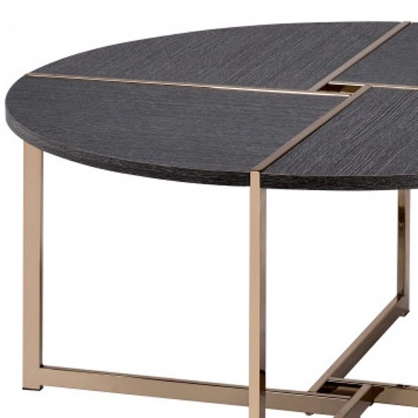 35" Champagne And Black Round Coffee Table - Image 3