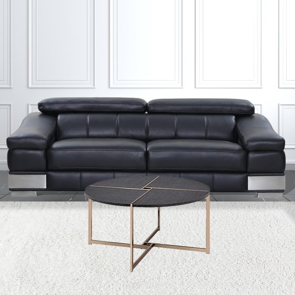 35" Champagne And Black Round Coffee Table - Image 2