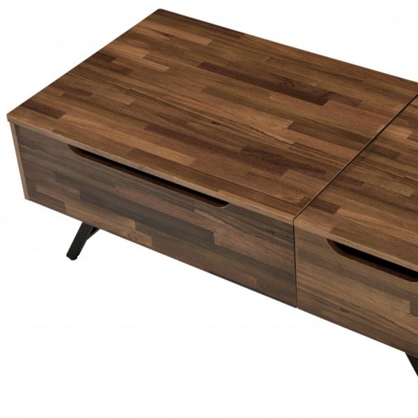 48" Brown And Black Metal Lift Top Coffee Table With Two Drawers - Image 4