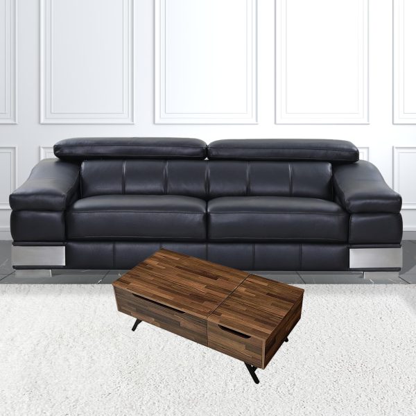 48" Brown And Black Metal Lift Top Coffee Table With Two Drawers - Image 2