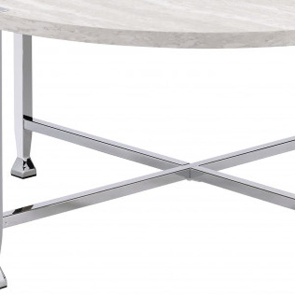 36" Chrome And White Oak Round Coffee Table - Image 3