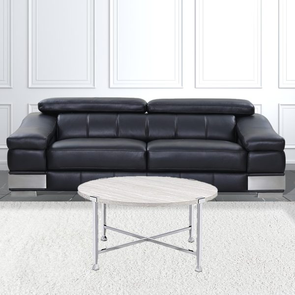 36" Chrome And White Oak Round Coffee Table - Image 2