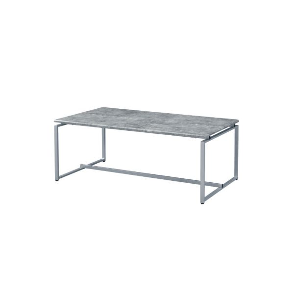 47" Silver And Faux Concrete Pvc Veneer Rectangular Coffee Table - Image 2
