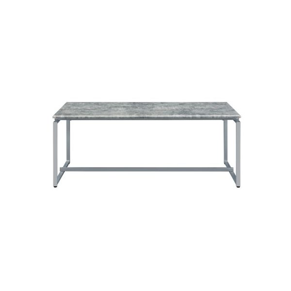 47" Silver And Faux Concrete Pvc Veneer Rectangular Coffee Table - Image 4