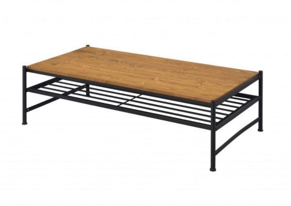 47" Black And Oak Solid Wood Rectangular Coffee Table With Shelf - Image 2