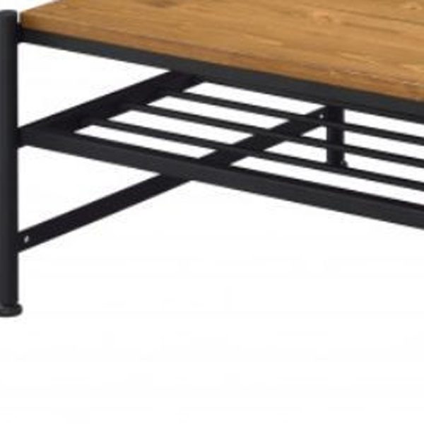 47" Black And Oak Solid Wood Rectangular Coffee Table With Shelf - Image 3