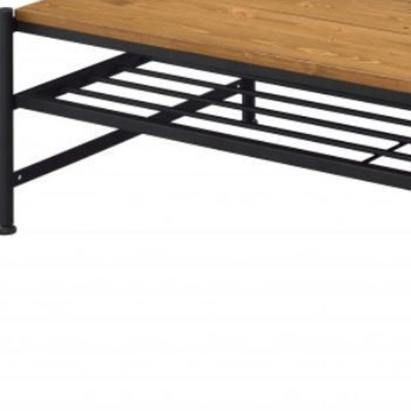 47" Black And Oak Solid Wood Rectangular Coffee Table With Shelf - Image 4
