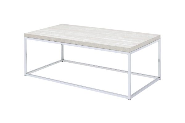 48" Chrome And White Oak Manufactured Wood And Metal Rectangular Coffee Table - Image 2