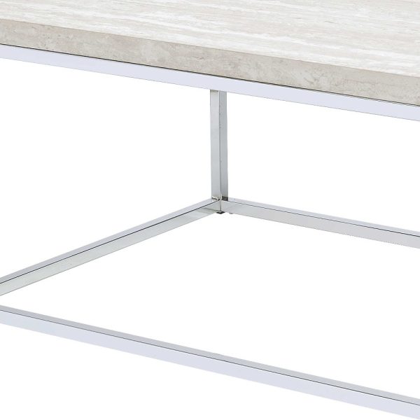 48" Chrome And White Oak Manufactured Wood And Metal Rectangular Coffee Table - Image 4
