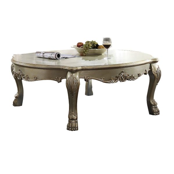 54" Gold And Bone Solid And Manufactured Wood Coffee Table - Image 3